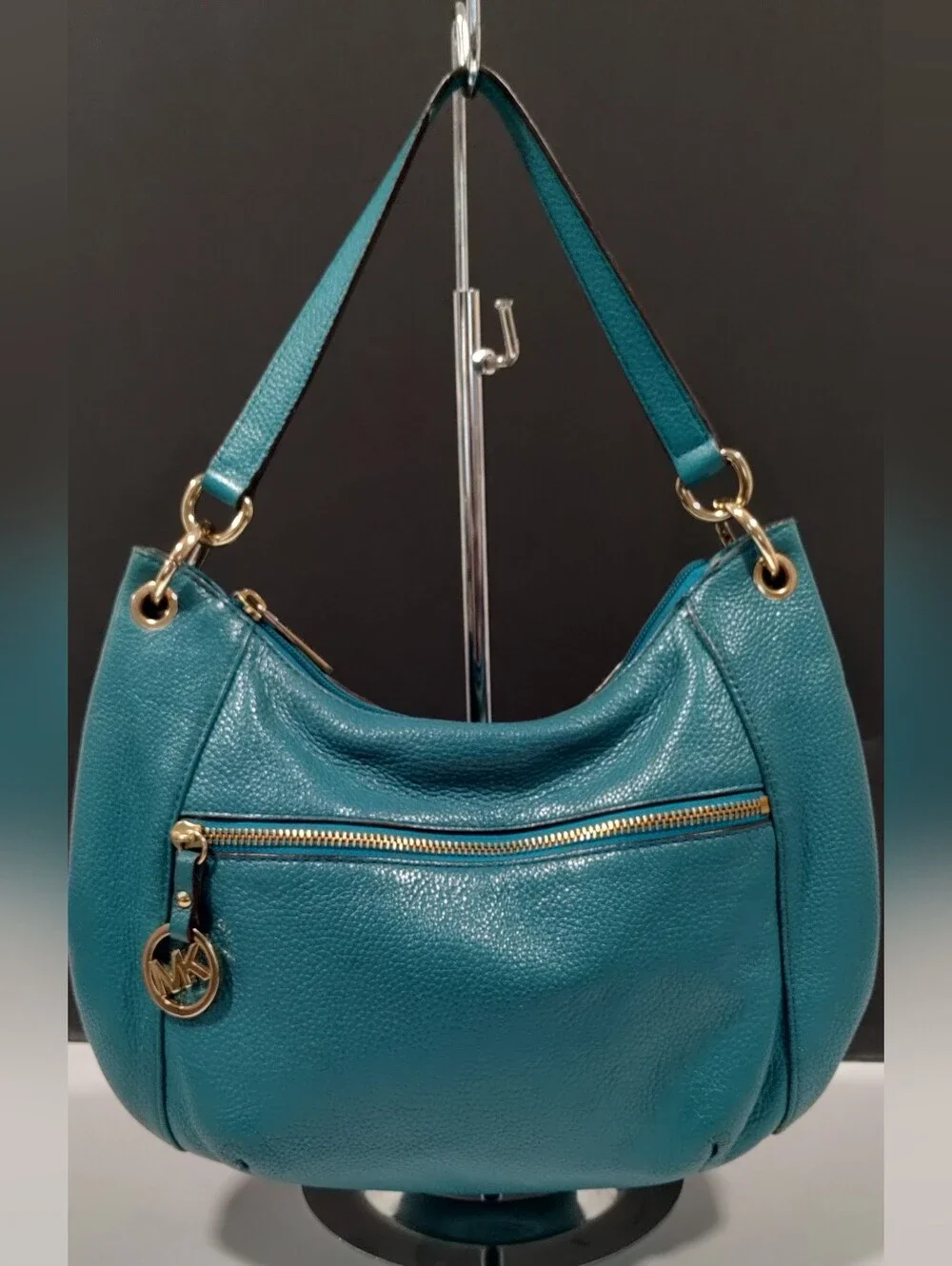 Michael Kors Teal Pebbled Leather Hobo with Gold Hardware
